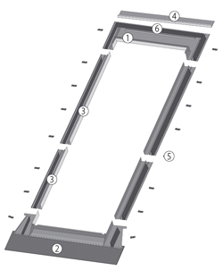 Vertical and horizontal crosssection with EZV-A/G flashing element