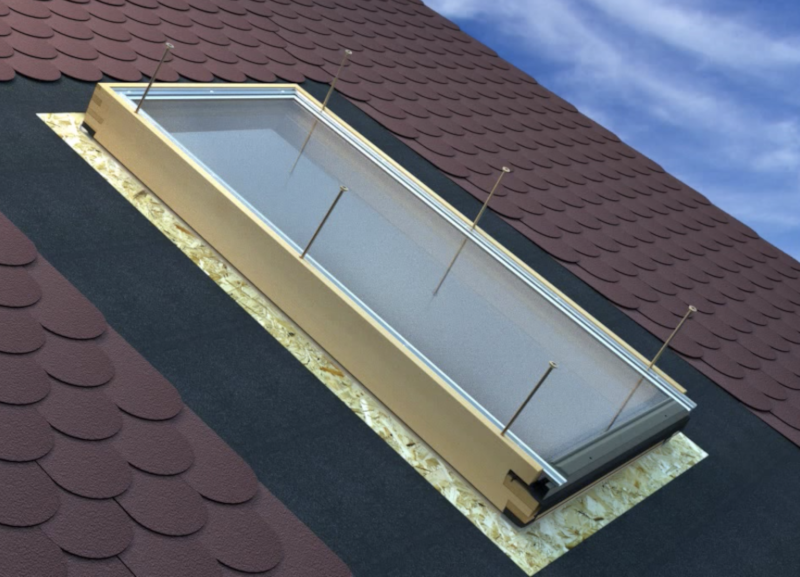 the frame of a FAKRO deck-mounted skylight is affixed directly to the deck with several screws